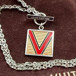 Louis Vuitton Red and Silver Geometric Pendant Necklace